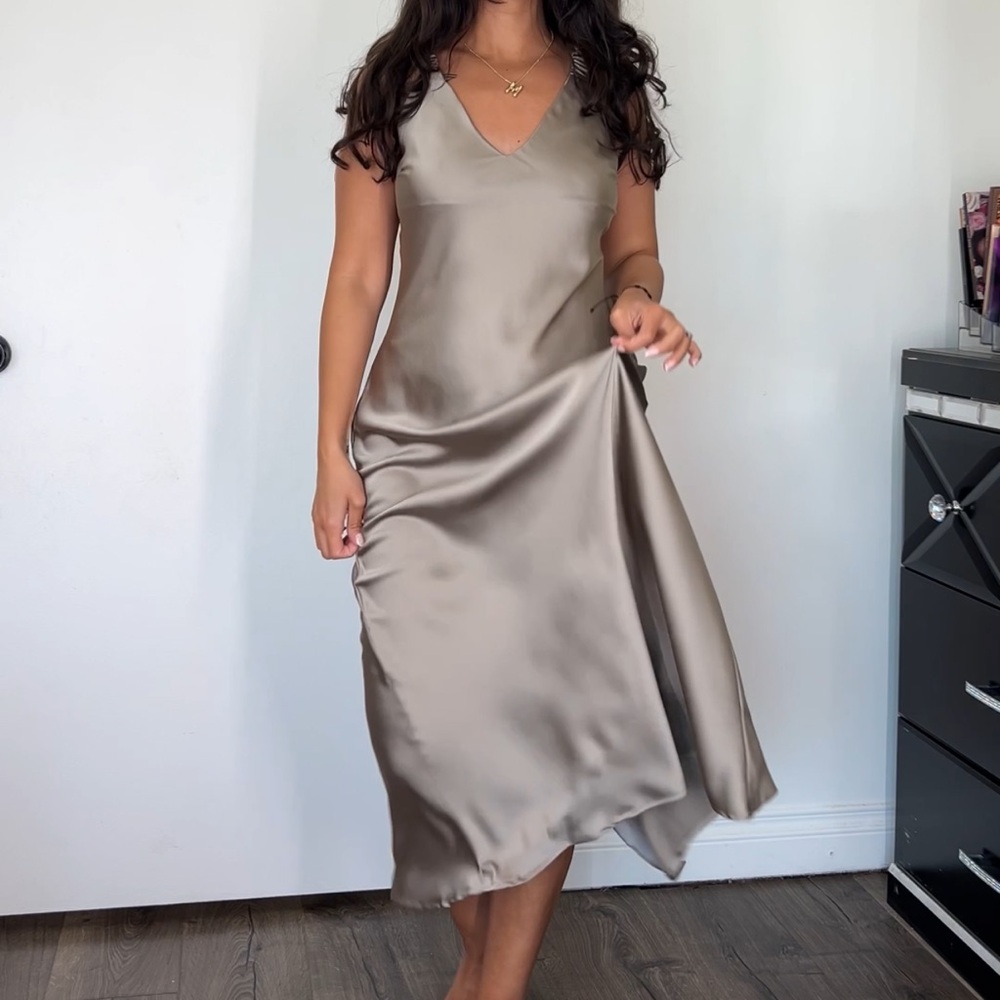 Champagne gold satin dress. Size Small